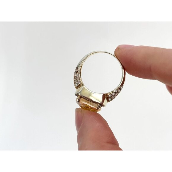 Stauer Signed Sterling Silver Gilt  Cushion Cut Citrine & CZ Halo Ring - sz 8 - Picture 9 of 10